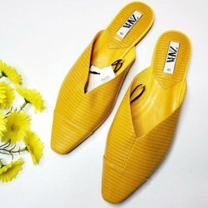 NEW Zara Yellow Animal Print Flat Mules